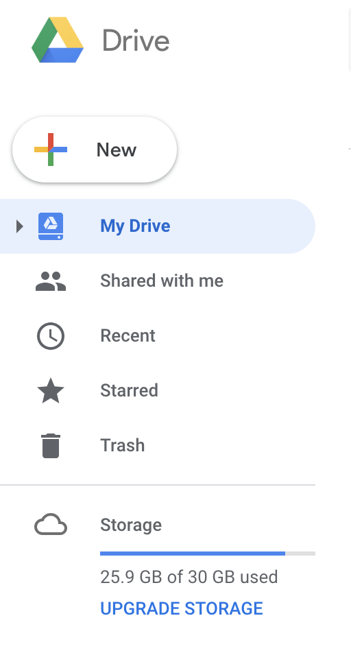 Google Drive Menu