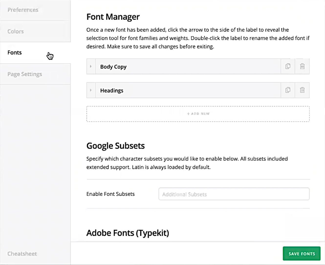 Font Manager in Cornerstone Settings