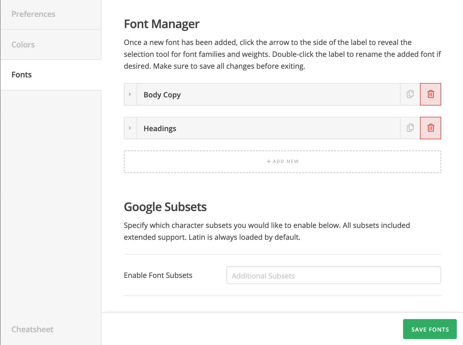 Font Manager in Customizer Settings