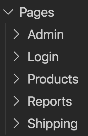 React Pages folder contents
