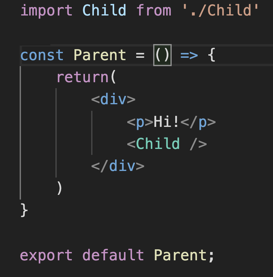 A parent component with a child component imported and displayed inside of parent